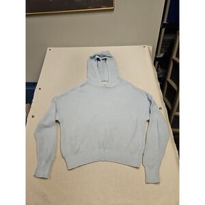 Lucky Brand Sweater Women L Baby Blue Cardigan Knit Hooded Cotton Pullover